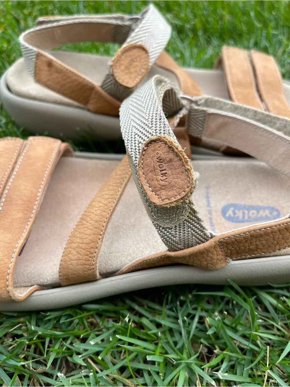 Wolky Jewel Leather Walking Sandals Tan Beige Adjustable Comfort Eu 38 US 7-7.5